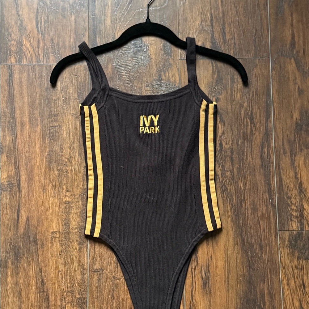 IVY PARK Black and Gold Bodysuit with Athletic Stripes